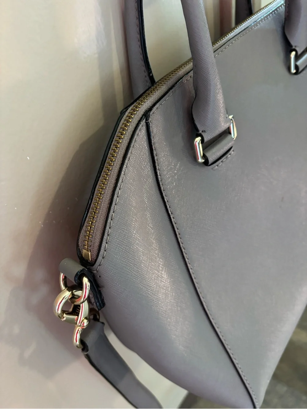 kate spade Gray Dome Satchel with Removable Strap and Gold Hardware